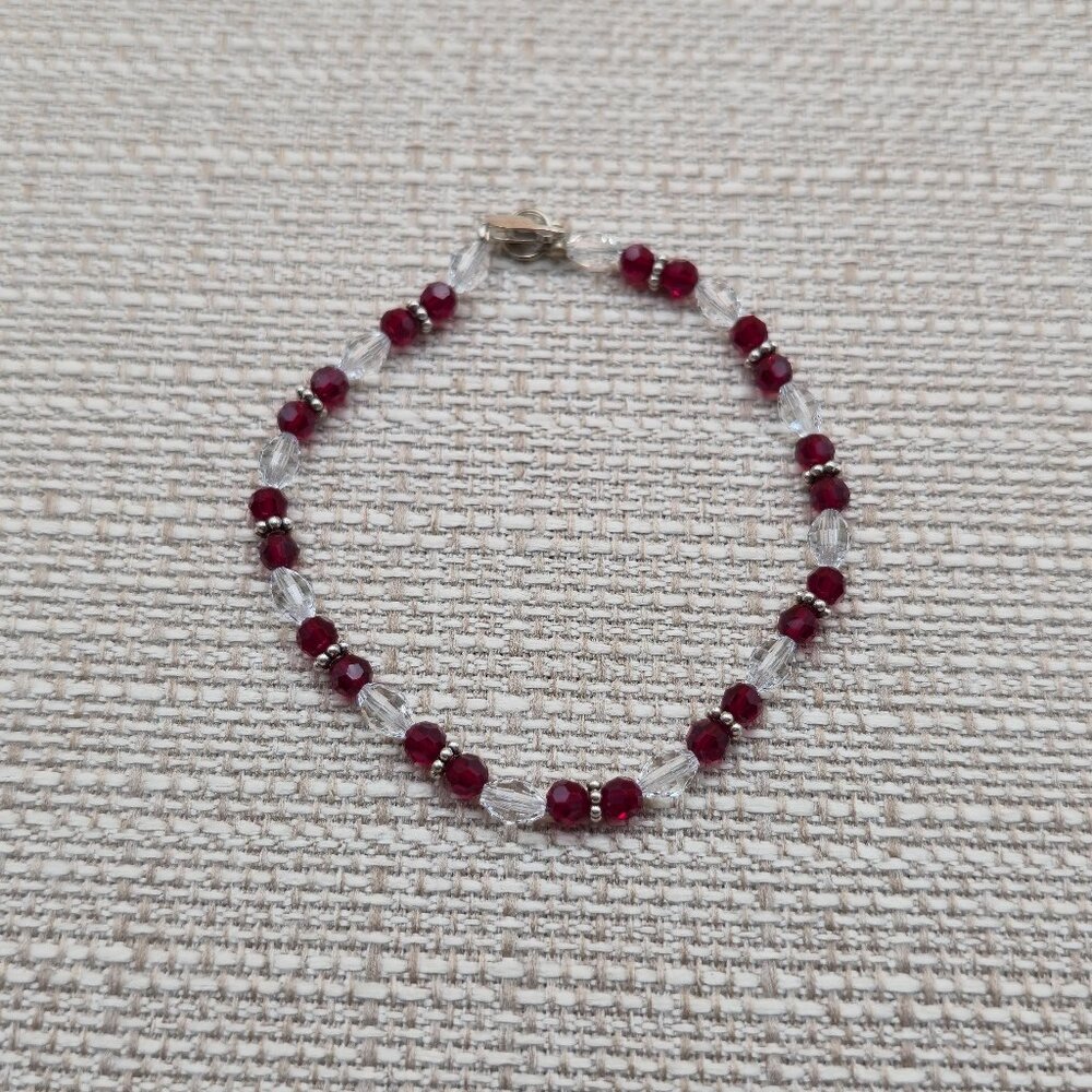 7 Inch Sterling Silver Red And Clear Crystals Bracelet B765